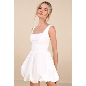 Lulus Madalinde White Sleeveless Bubble-hem Mini Dress - Size L
